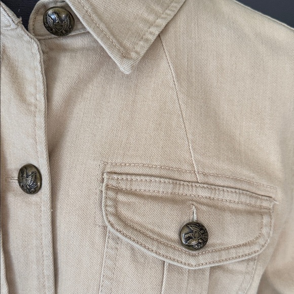 Lauren Jeans Co Tan Denim Belted Utility Jean Jacket Size M Ralph Lauren NWT - Picture 3 of 15